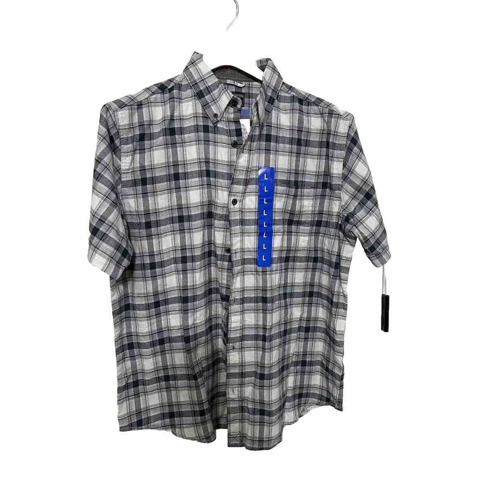 Grizzly Mountain Plaid Button Shirt Size Large Short Sleeve 100% Cotton